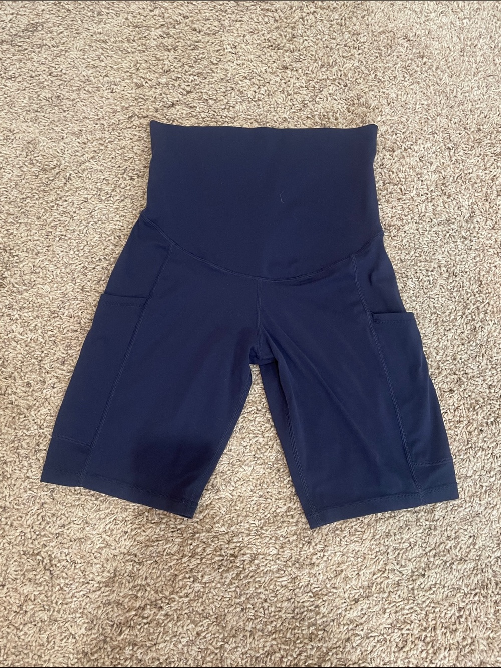 Quince Maternity Navy High-Waist Bike Shorts with Side Pockets